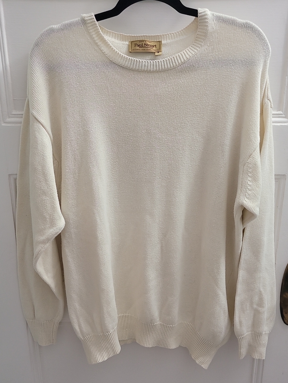 Paul Stuart Men’s M Ivory Cotton Crewneck Sweater Made in Italy